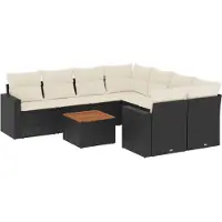 vidaXL Ensemble de salon de jardin 9 pièces avec coussins noir poly rotin
