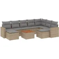 vidaXL Ensemble de salon de jardin 10 pièces avec coussins Beige Poly Rattan