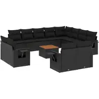 vidaXL Ensemble de 13 canapés de jardin avec coussins noir poly rotin