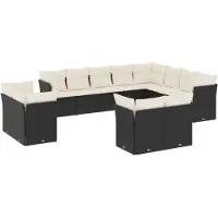 vidaXL Ensemble de 12 canapés de jardin avec coussins noir poly rotin