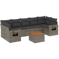 vidaXL Ensemble de jardin canapé 8 pièces avec coussins Gris Poly rotin