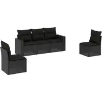 vidaXL Ensemble de salon de jardin 5 pièces avec coussins noir poly rotin