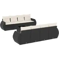 vidaXL Ensemble de salon de jardin 9 pièces avec coussins noir poly rotin