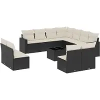 vidaXL Ensemble de 12 canapés de jardin avec coussins noir poly rotin