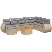 vidaXL Ensemble de salon de jardin 9 pièces avec coussins beige Poly rotin