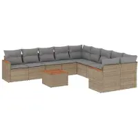 vidaXL Ensemble de salon de jardin 11 pièces avec coussins Beige Poly Rattan