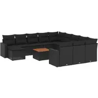 vidaXL Ensemble de 13 canapés de jardin avec coussins noir poly rotin