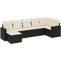 vidaXL Ensemble de salon de jardin 7 pièces avec coussins noir poly rotin