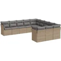 vidaXL Salon de jardin 11 pcs avec coussins beige résine tressée