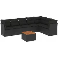 vidaXL Ensemble de jardin canapé 8 pièces avec coussins noir poly rotin