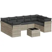 vidaXL Ensemble de 10 canapés de jardin avec coussins gris clair Poly rotin