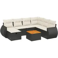 vidaXL Ensemble de jardin canapé 8 pièces avec coussins noir poly rotin
