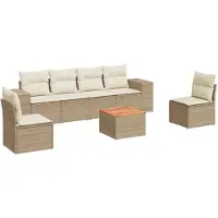 vidaXL Ensemble de salon de jardin 7 pièces avec coussins Beige Poly Rattan