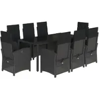 vidaXL Salon de jardin 9 pièces avec coussins noir poly rotin