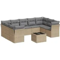 vidaXL Ensemble de salon de jardin 10 pièces avec coussins Beige Poly Rattan