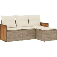 vidaXL Ensemble de salon de jardin 4 pièces avec coussins Beige Poly Rattan
