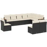 vidaXL Ensemble de 10 canapés de jardin avec coussins noir poly rotin