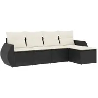 vidaXL Ensemble de salon de jardin 5 pièces avec coussins noir poly rotin