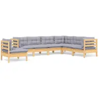 vidaXL Ensemble salon de jardin 7 pièces avec coussins gris pin massif
