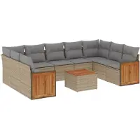 vidaXL Ensemble de salon de jardin 10 pièces avec coussins Beige Poly Rattan