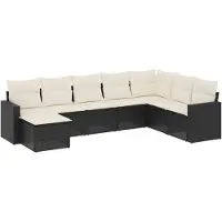 vidaXL Ensemble de jardin canapé 8 pièces avec coussins noir poly rotin