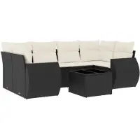 vidaXL Ensemble de salon de jardin 7 pièces avec coussins noir poly rotin