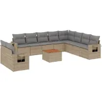 vidaXL Ensemble de salon de jardin 11 pièces avec coussins Beige Poly Rattan