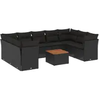 vidaXL Ensemble de 10 canapés de jardin avec coussins noir poly rotin
