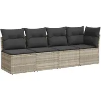 vidaXL Canapé de jardin 4 places avec coussins gris clair Poly rotin