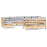 vidaXL Ensemble salon de jardin 9 pièces avec coussins gris pin massif