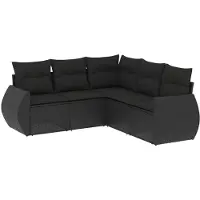 vidaXL Ensemble de salon de jardin 5 pièces avec coussins noir poly rotin