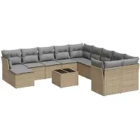 vidaXL Ensemble de 12 canapés de jardin avec coussins Beige Poly Rattan