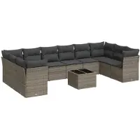 vidaXL Ensemble de salon de jardin 11 pièces avec coussins Gris Poly rotin