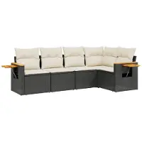 vidaXL Ensemble de salon de jardin 5 pièces avec coussins noir poly rotin