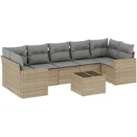 vidaXL Ensemble de jardin canapé 8 pièces avec coussins Beige Poly Rattan
