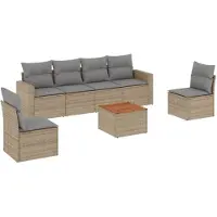 vidaXL Ensemble de salon de jardin 7 pièces avec coussins Beige Poly Rattan