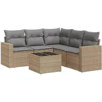vidaXL Ensemble de salon de jardin 6 pièces avec coussins Beige Poly Rattan