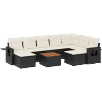 vidaXL Ensemble de 10 canapés de jardin avec coussins noir poly rotin