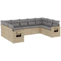 vidaXL Ensemble de salon de jardin 9 pièces avec coussins beige Poly rotin