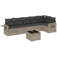 vidaXL Ensemble de salon de jardin 7 pièces avec coussins gris clair Poly rotin