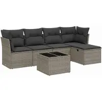 DKD Home Decor ensemble de salon de jardin 6 pièces avec coussins Gris Poly Rattan