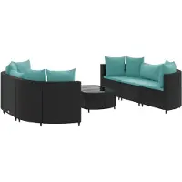 vidaXL Ensemble de salon de jardin 7 pièces avec coussins noir poly rotin