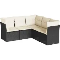 vidaXL Ensemble de salon de jardin 5 pièces avec coussins noir poly rotin