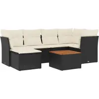 vidaXL Ensemble de salon de jardin 7 pièces avec coussins noir poly rotin
