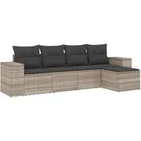 vidaXL Ensemble de salon de jardin 5 pièces avec coussins gris clair Poly rotin
