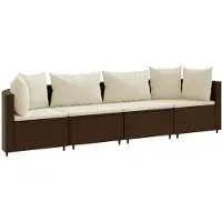 vidaXL Ensemble de salon de jardin 4 pièces avec coussins Marron Poly Rattan
