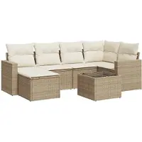vidaXL Ensemble de salon de jardin 7 pièces avec coussins Beige Poly Rattan