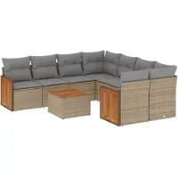 vidaXL Ensemble de salon de jardin 9 pièces avec coussins beige Poly rotin