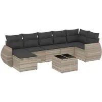 vidaXL Ensemble de jardin canapé 8 pièces avec coussins gris clair Poly rotin