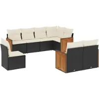 vidaXL Ensemble de jardin canapé 8 pièces avec coussins noir poly rotin